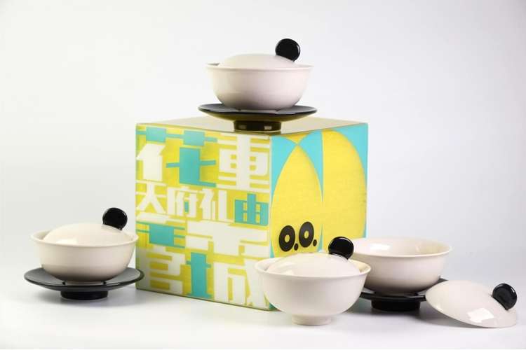 【彭州白瓷】熊猫盖碗伴手礼